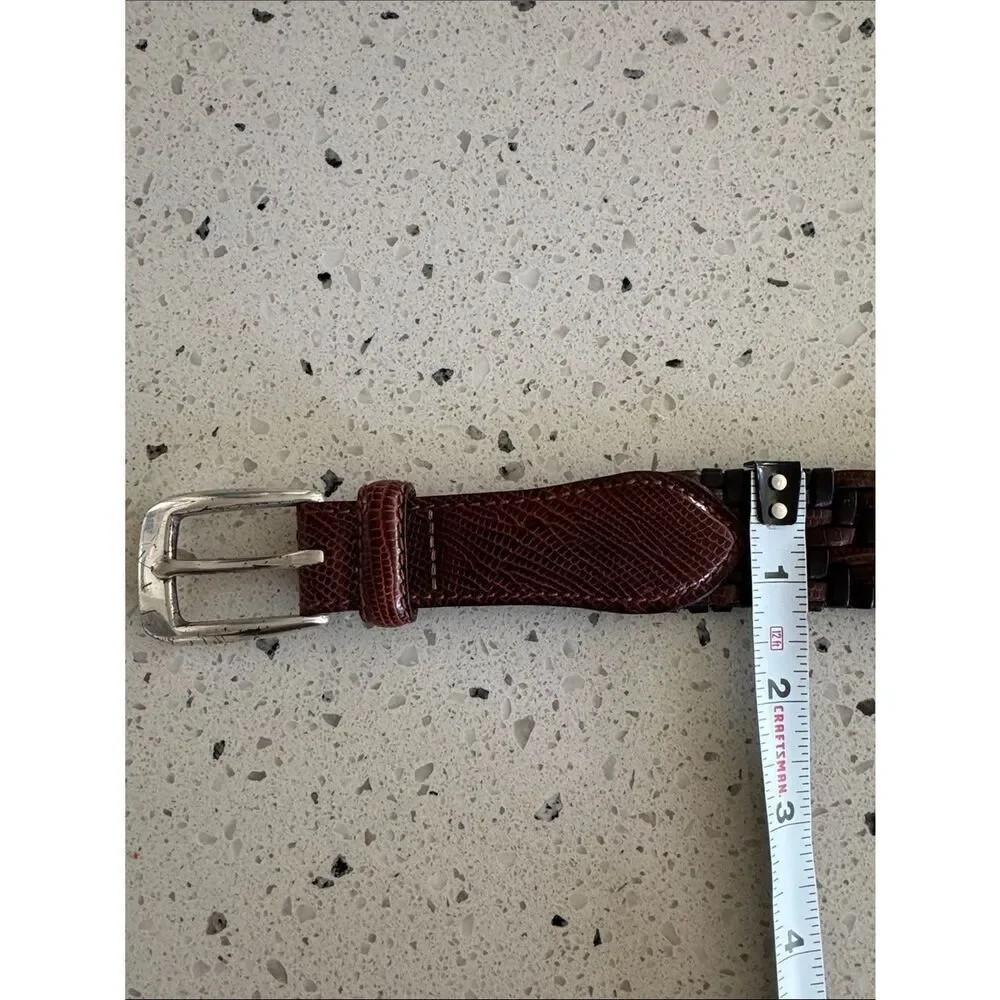 Brighton Vintage Brown and Black Woven Embossed Leather Men's Belt Size 38